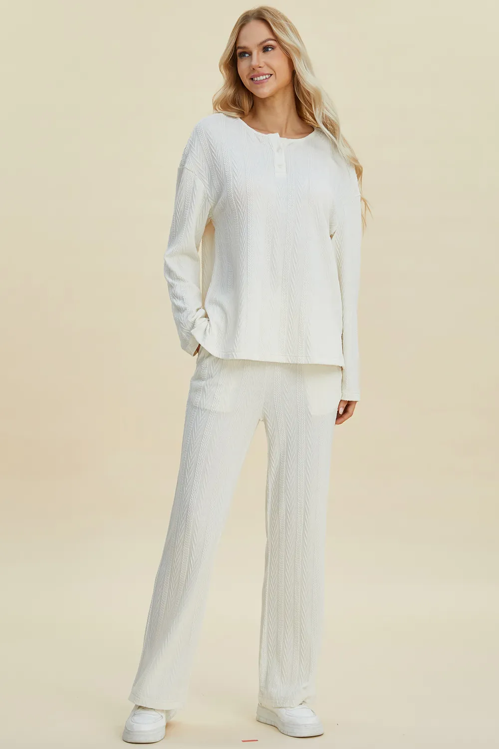 Full Size Cable-Knit Long Sleeve Top and Pants Set, image 9