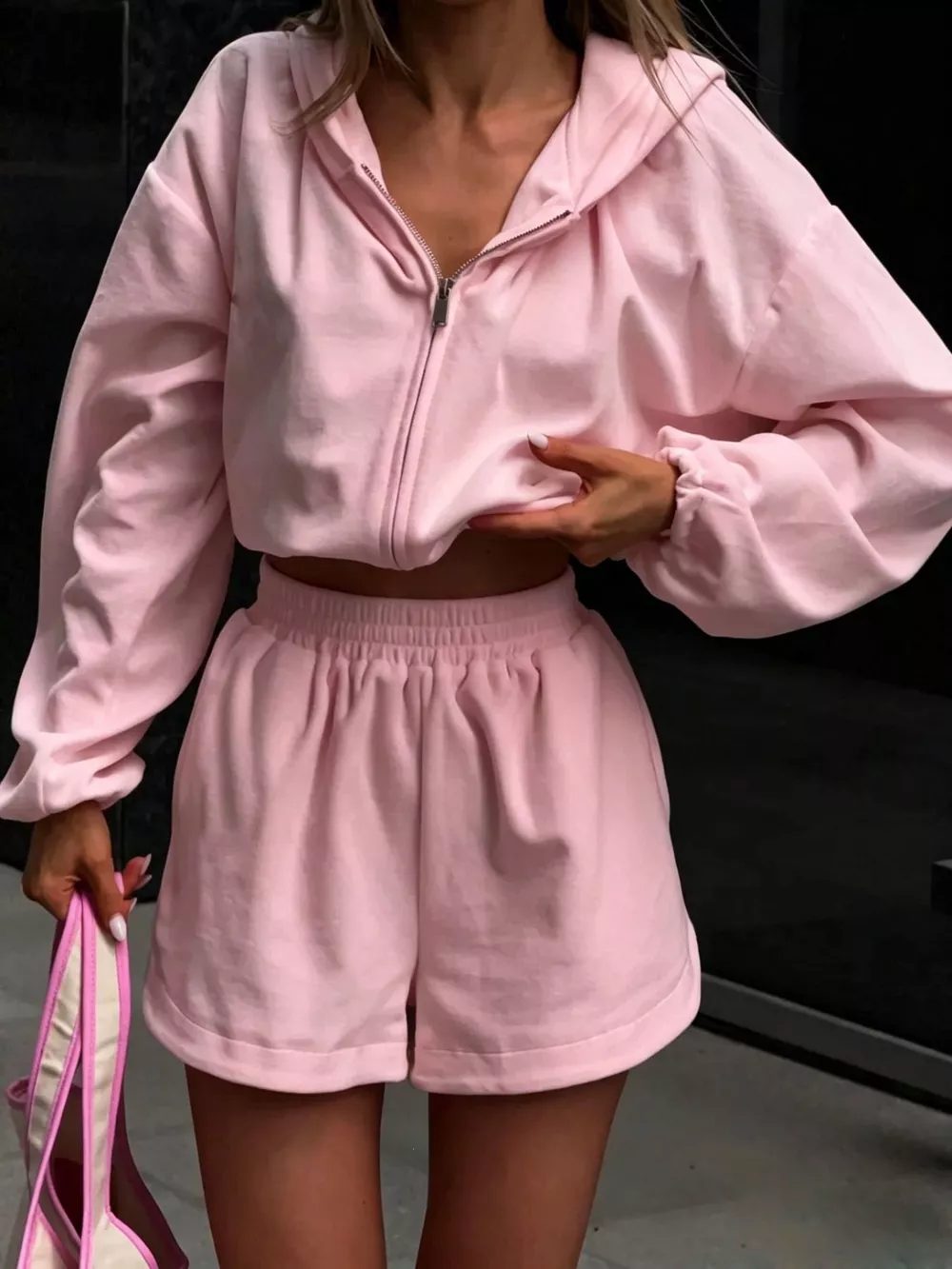 Long Sleeve Zip-Up Hoodie and Shorts Set, image 6