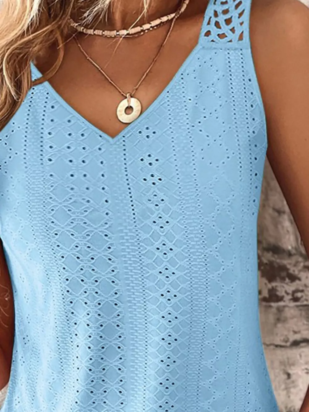 Eyelet Lace Trim V-Neck Tank Top, image 12