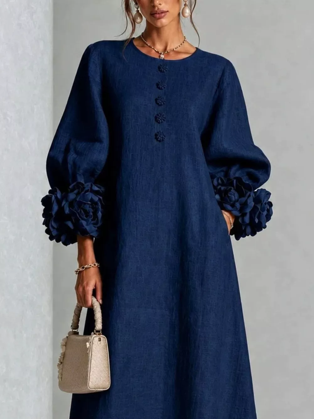 3D Floral Round Neck Midi Dress, image 17