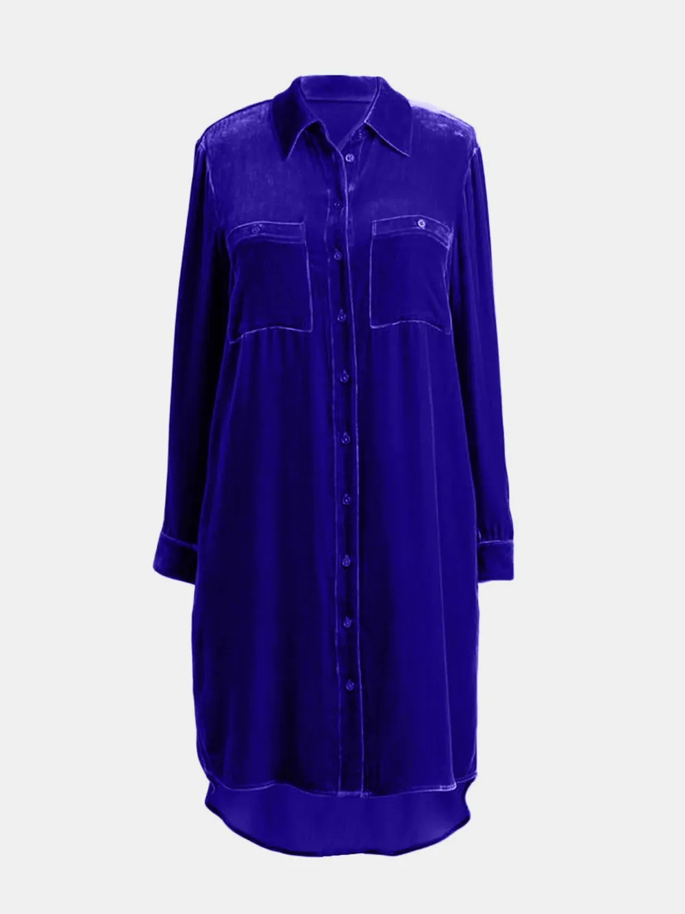 High-Low Button Up Long Sleeve Knee Length Dress, image 7