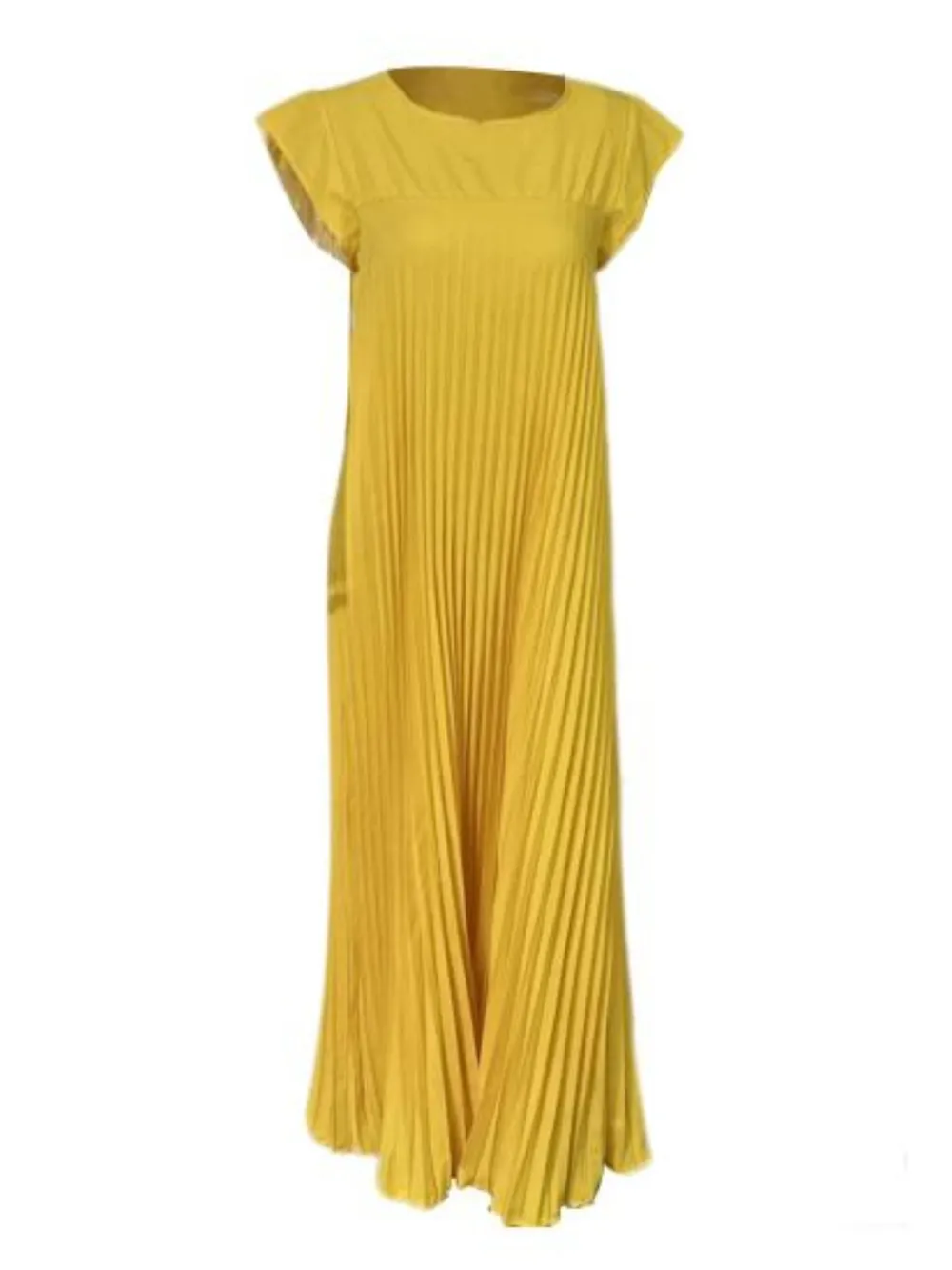 Full Size Pleated Round Neck Maxi Dress Plus Size, image 12