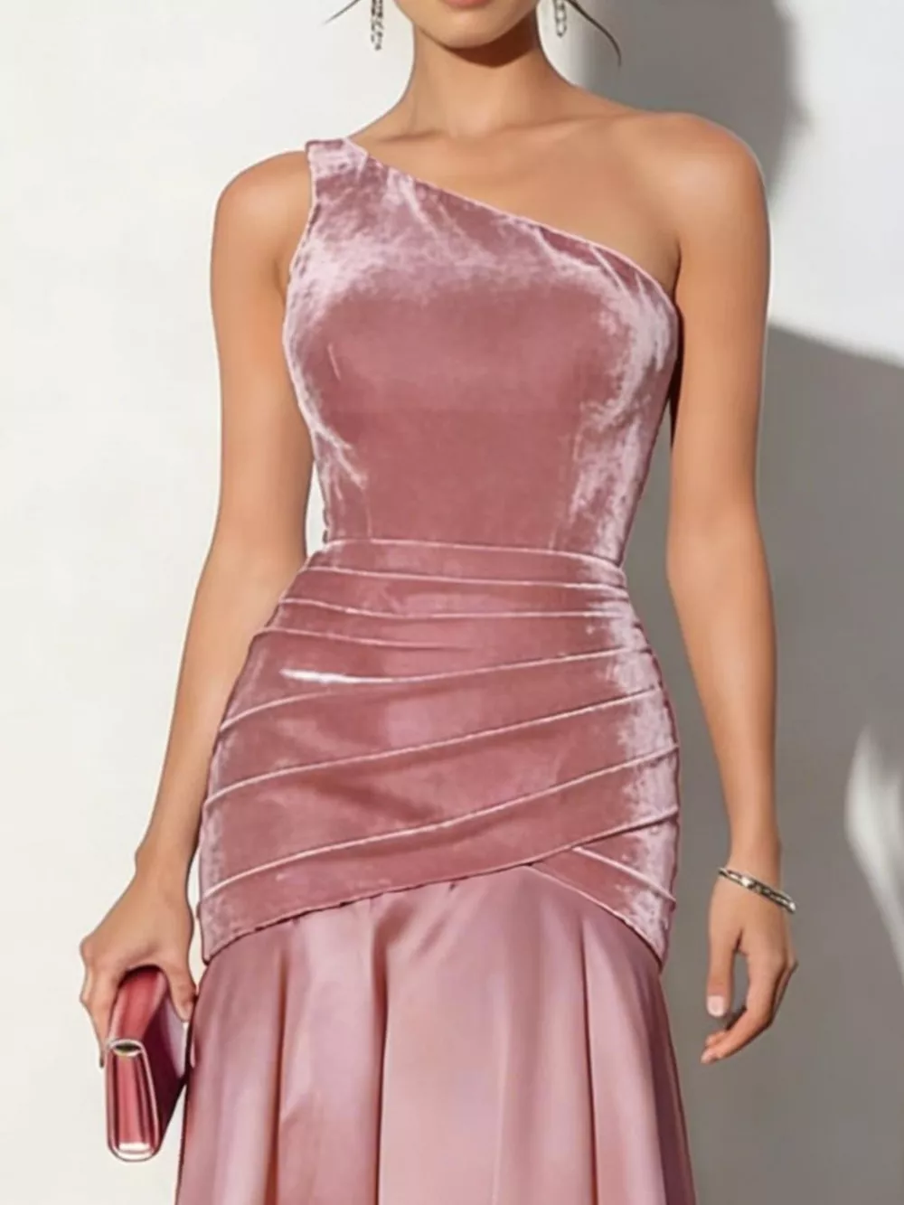 Velvet One-Shoulder Mermaid Maxi Dress, image 4