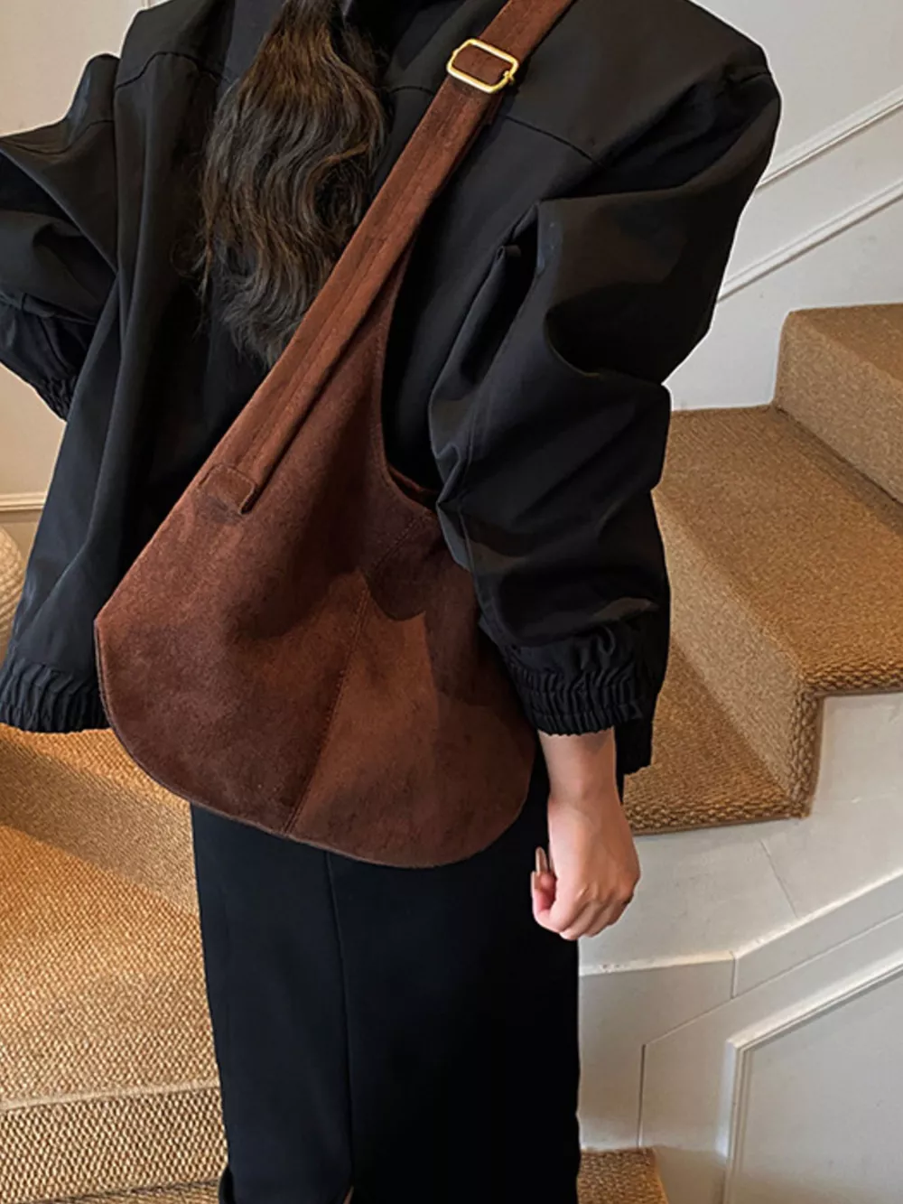 Suede Hobo Shoulder Bag, image 9