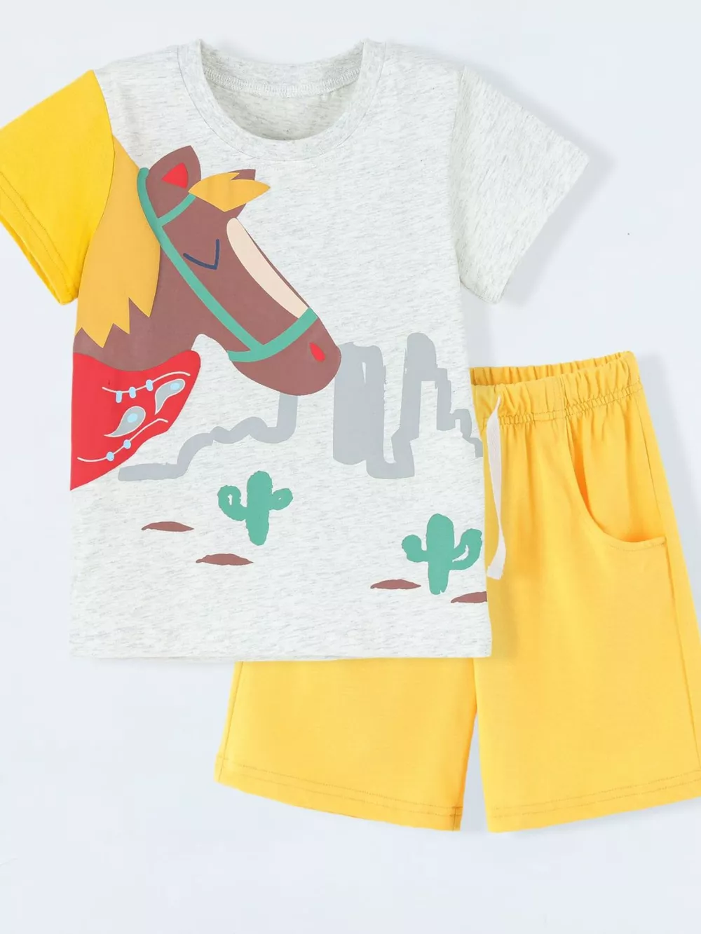 Children's Horse Graphic Tee and Shorts Set, image 2