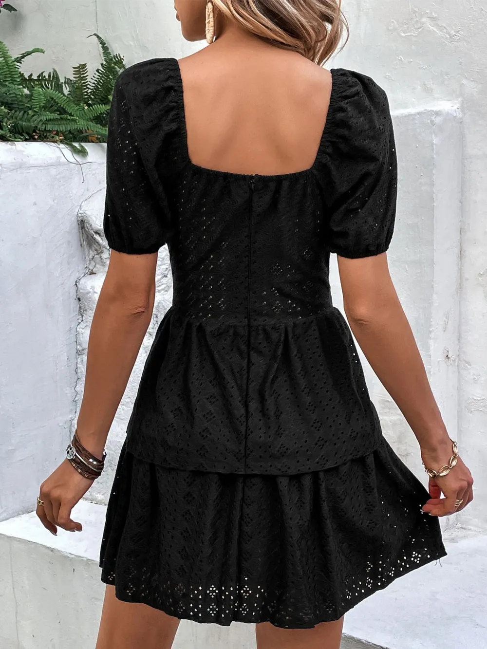 Layered Eyelet Short Sleeve Mini Dress, image 5