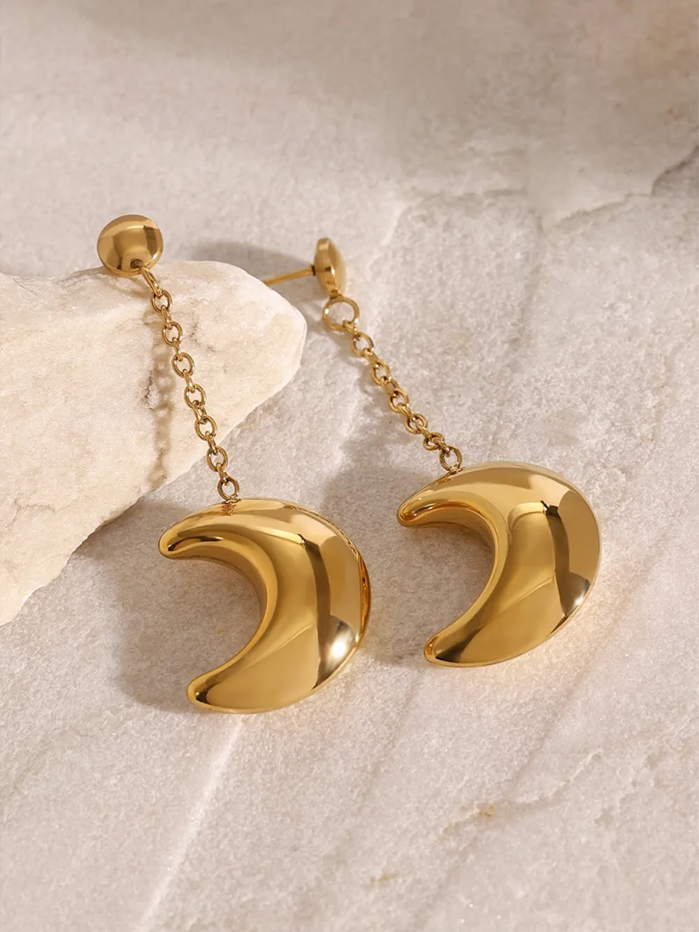 Stainless Steel Moon Dangle Earrings, image 8