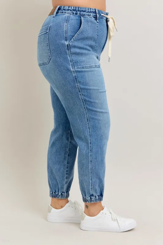 Full Size High Waist Denim Jogger Plus Size, image 5