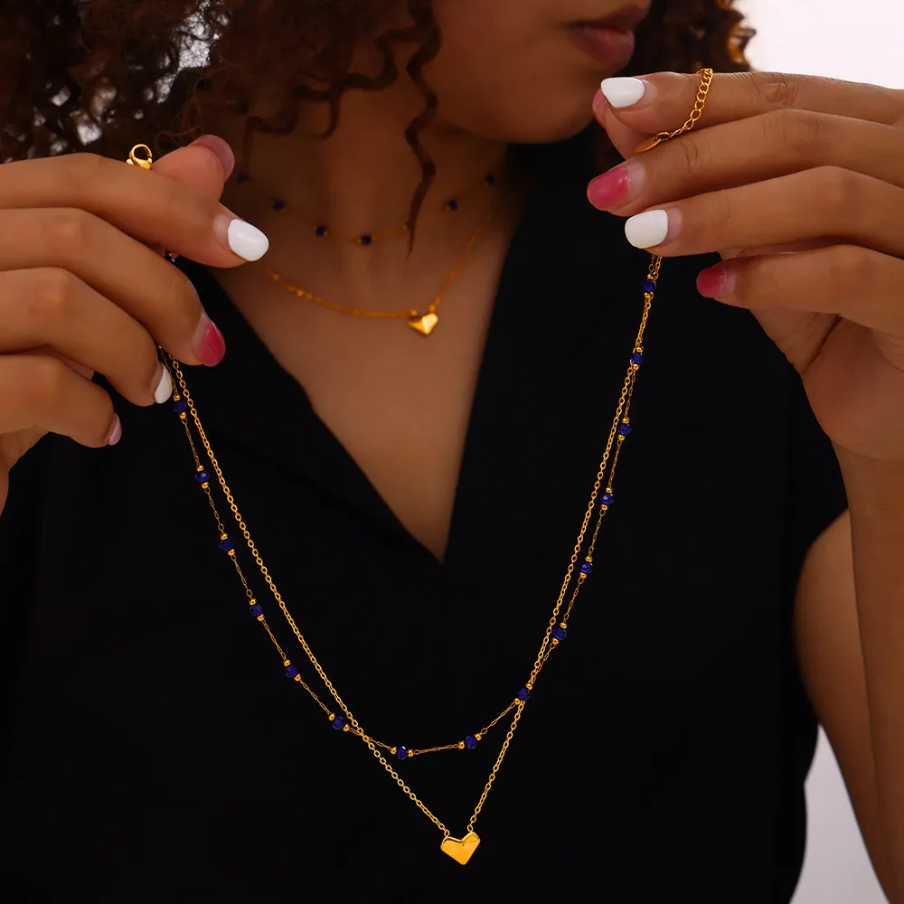 Titanium Steel Section Crystal Double-Layered Necklace, image 2