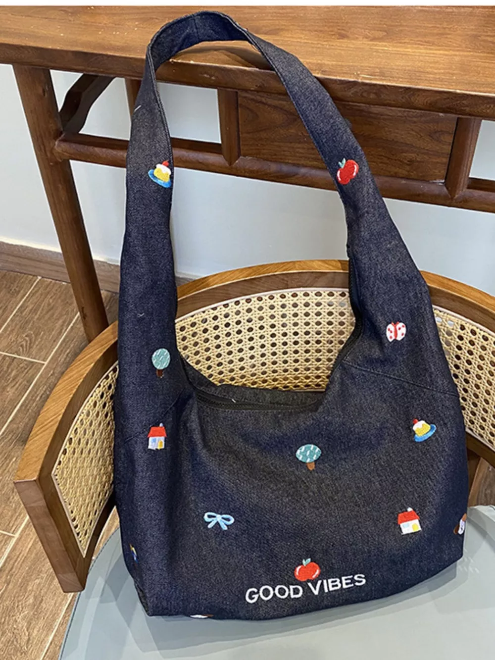 Embroidered Denim Crossbody Bag, image 7