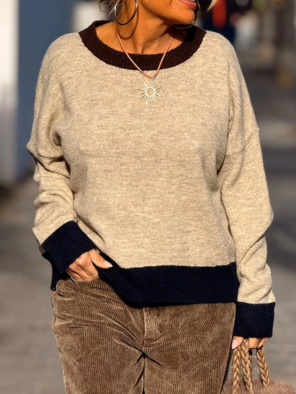 Contrast Trim Crew Neck Sweater, image 5
