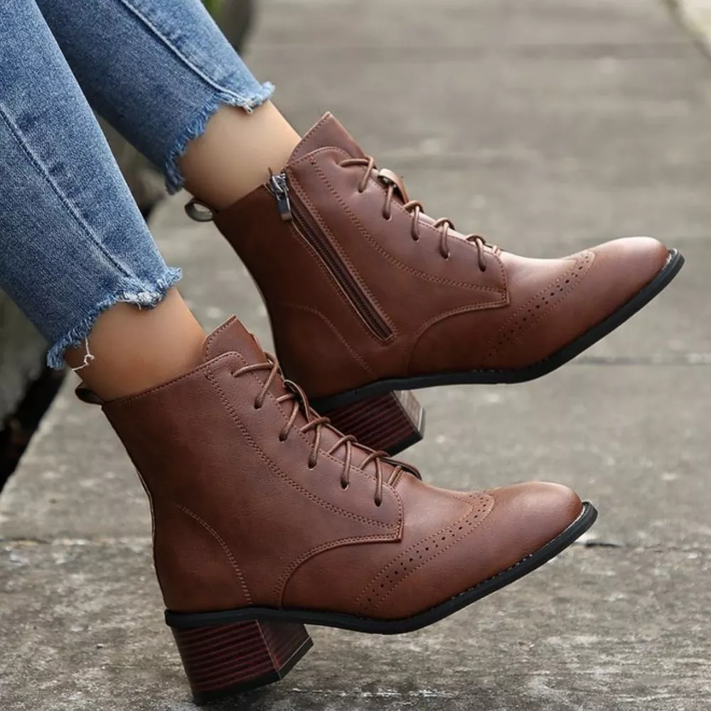 Lace-Up Ankle Boots with Zipper, image 3