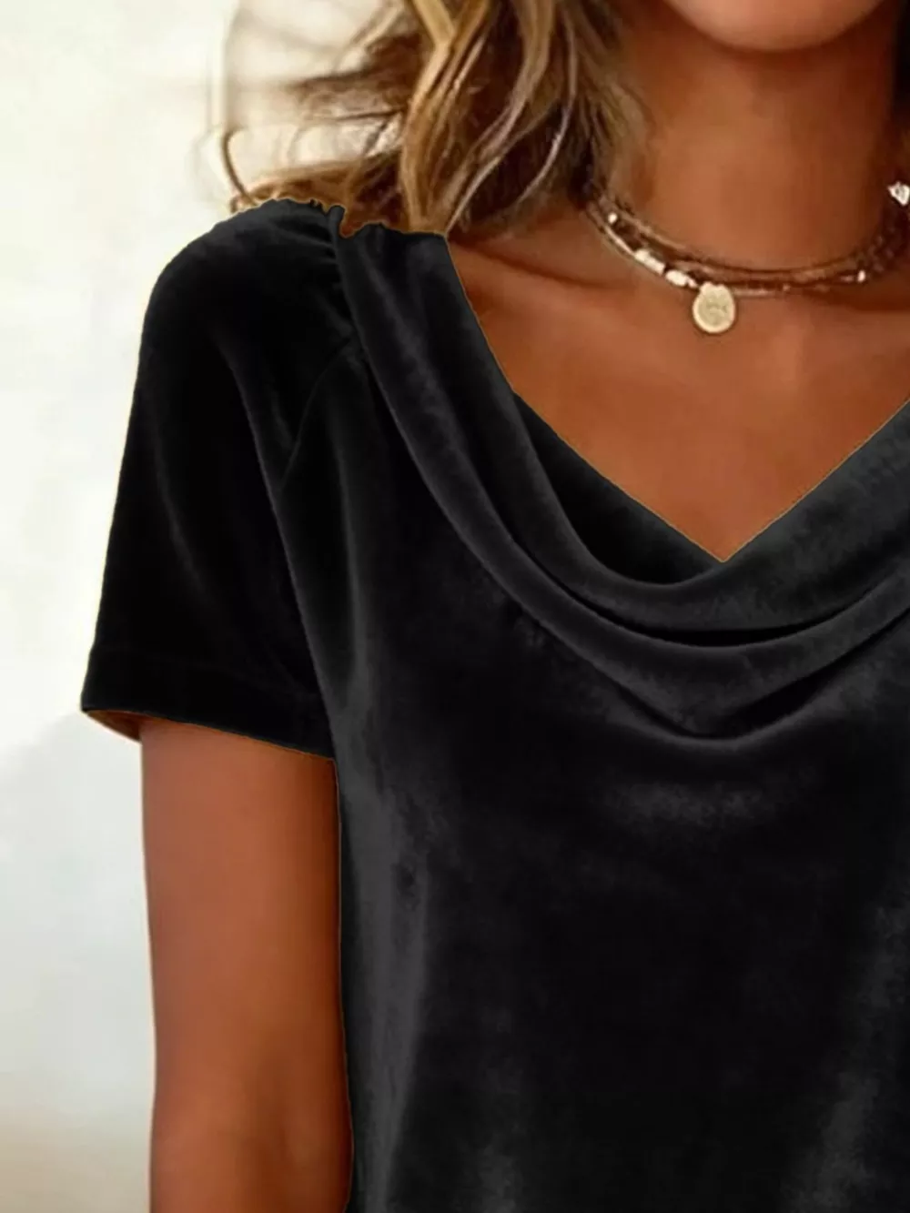 Velvet Cowl Neck Short Sleeve Top, image 9