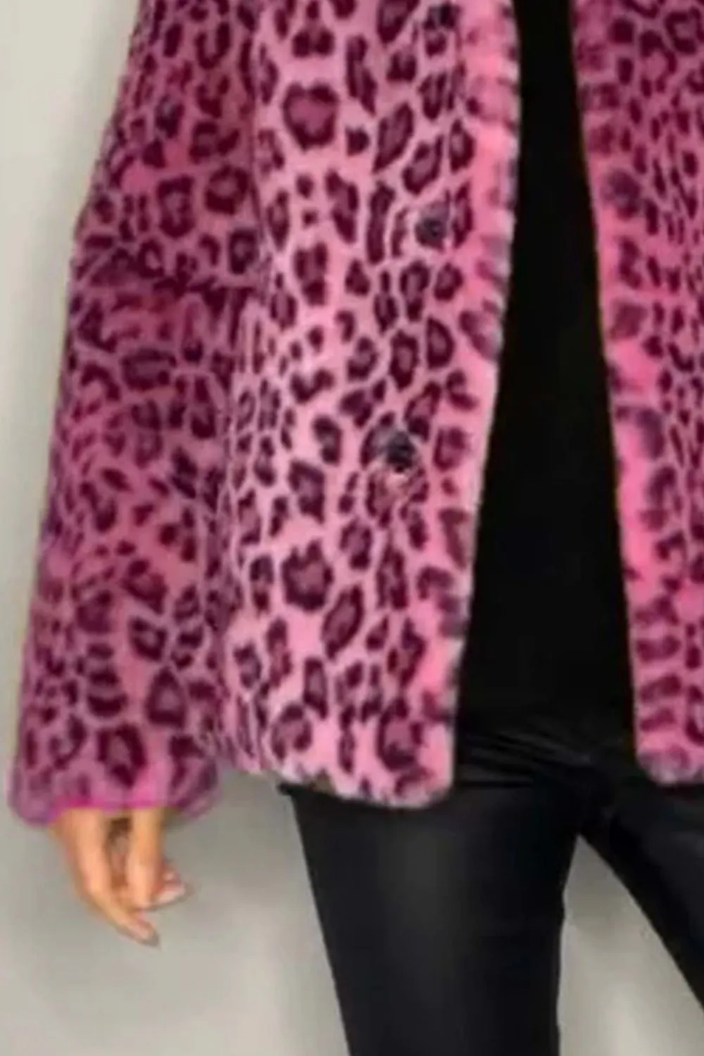 Full Size Leopard Furry Collared Neck Long Sleeve Coat, image 6