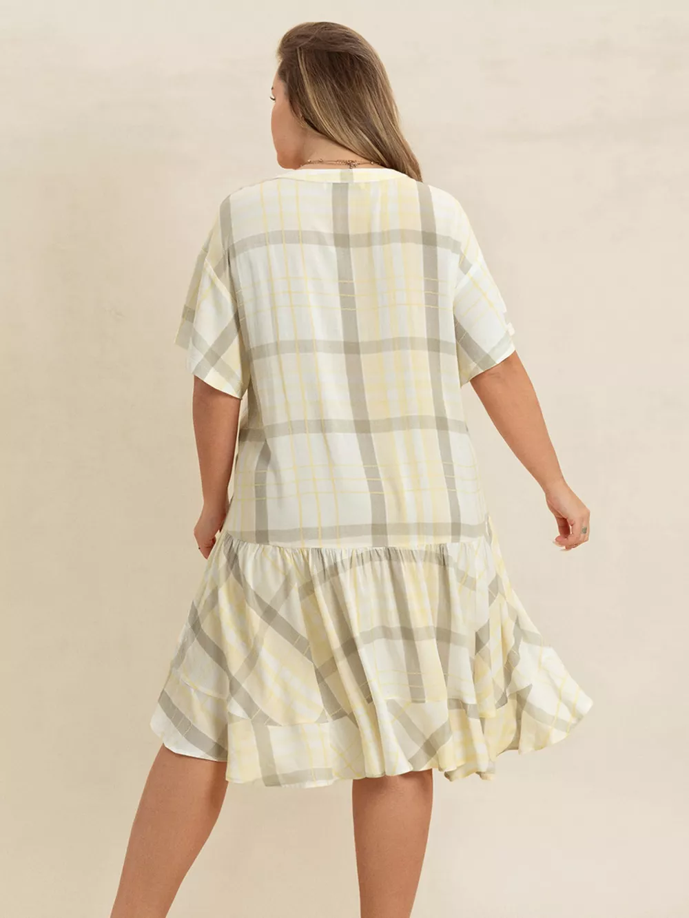 Plus Size Plaid Flutter Sleeve Dress, image 6