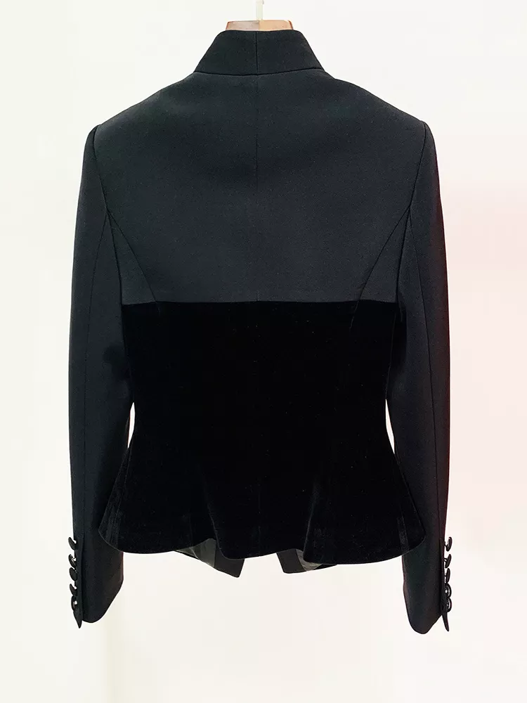 Velvet-Paneled Blazer with Stand-Up Collar, image 3