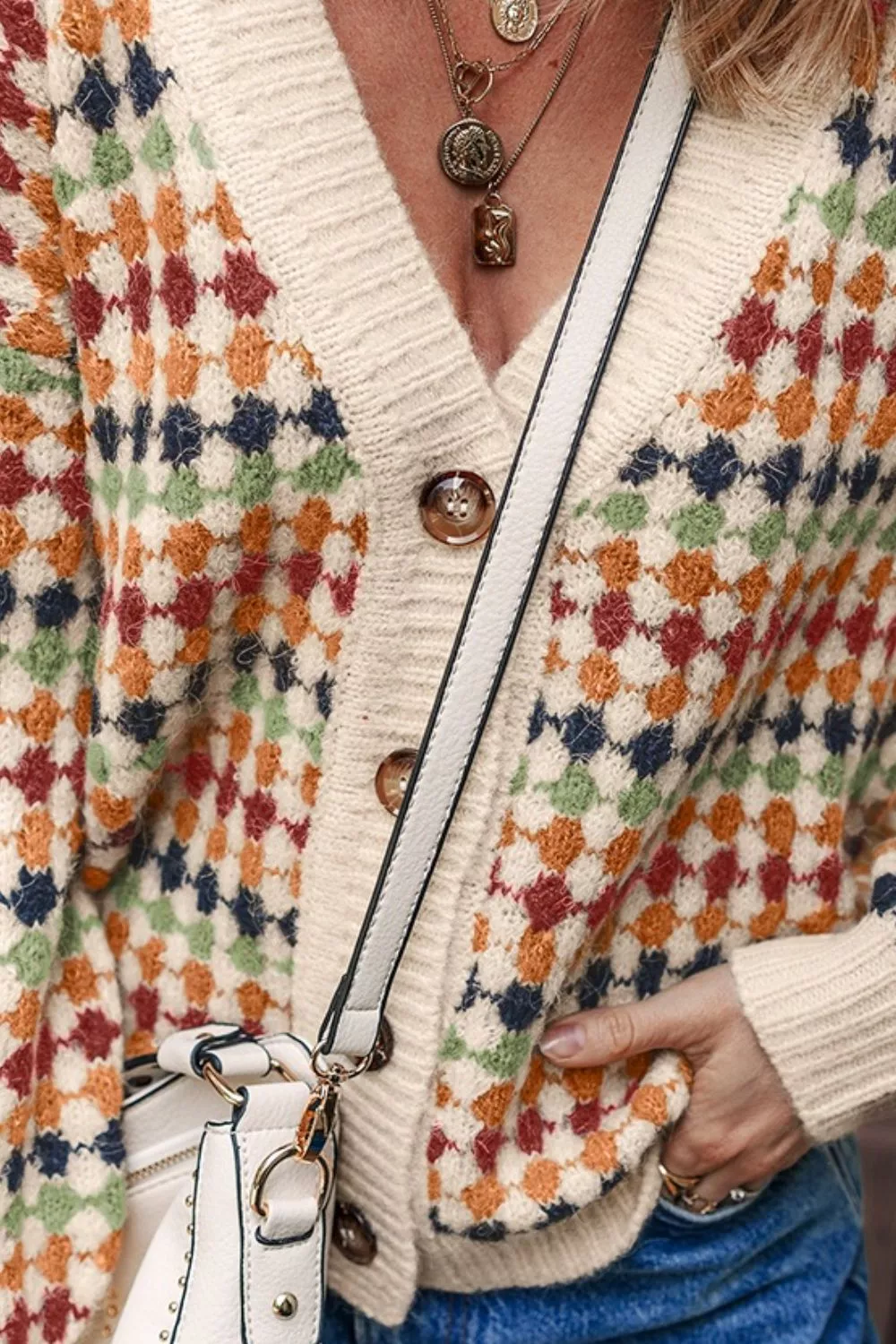 Multicolour Dotty Pattern Knit Button Front Cardigan, image 3