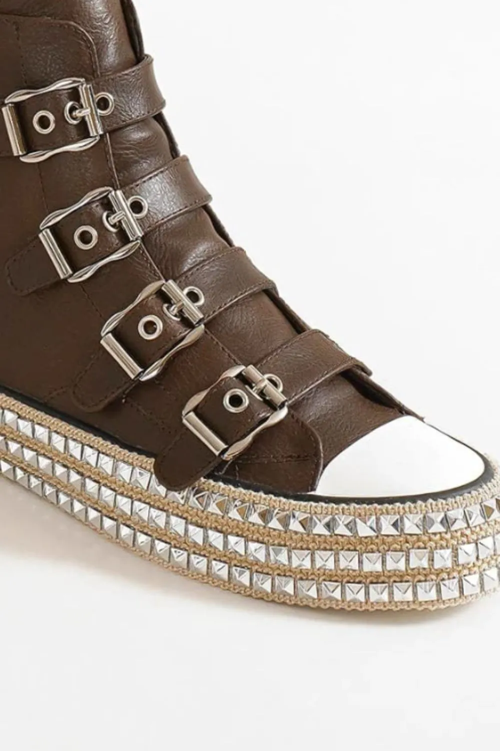 Multi-Buckle Straps Studded Platform Sneakers, image 3