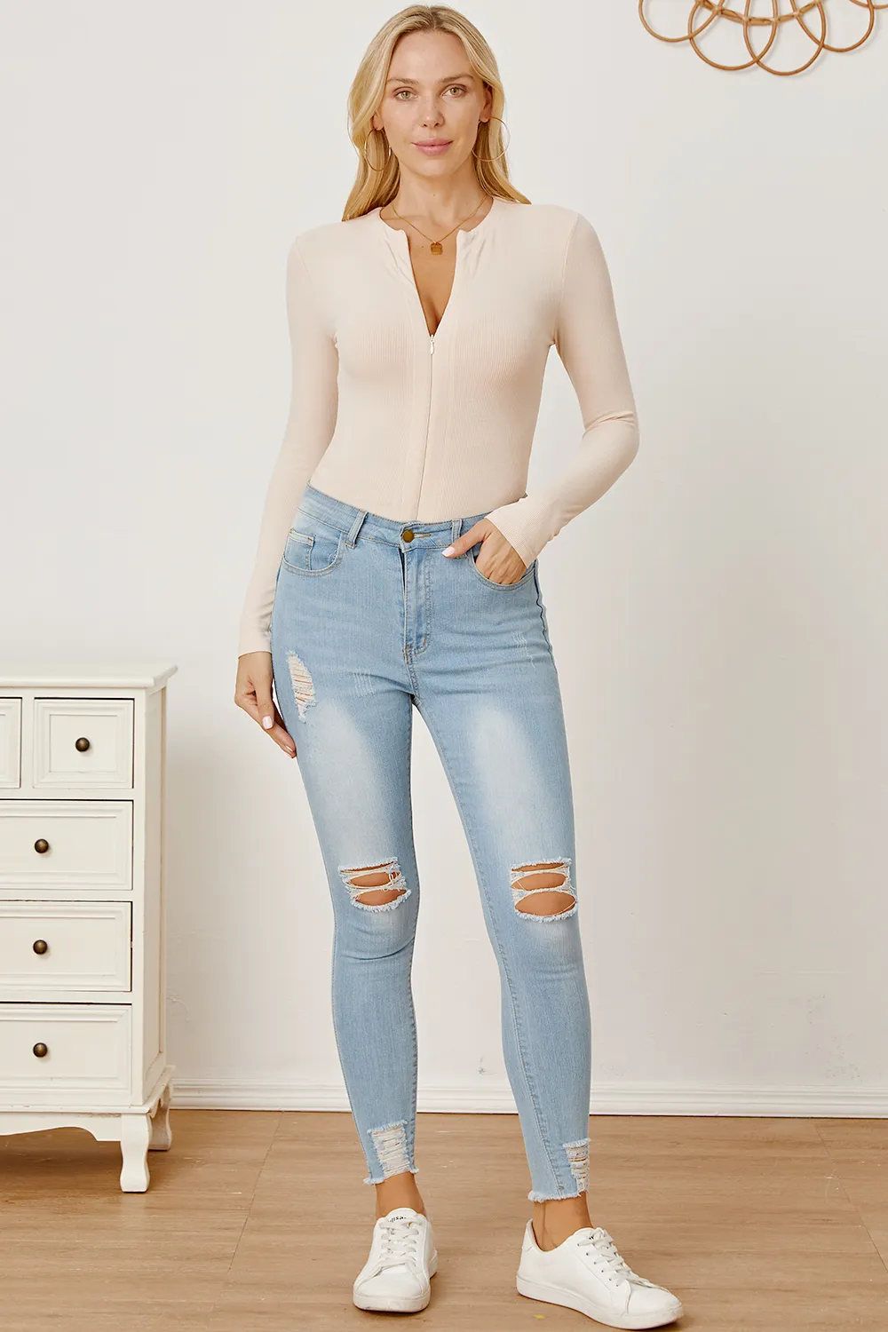 Zip Up Long Sleeve Bodysuit, image 7