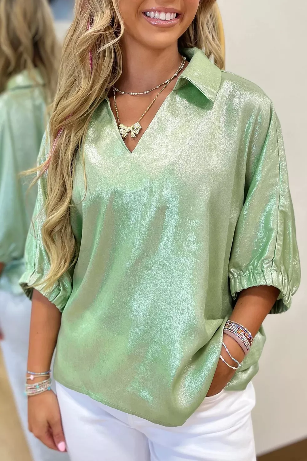 Johnny Collar 3/4 Sleeve Blouse, image 4