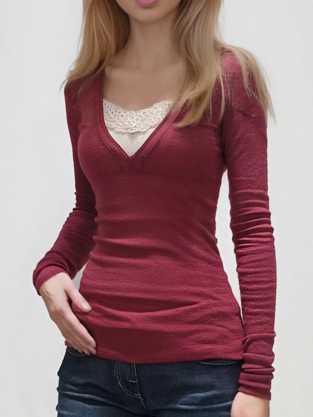 Long Sleeve T-Shirt with Lace Detail, image 3