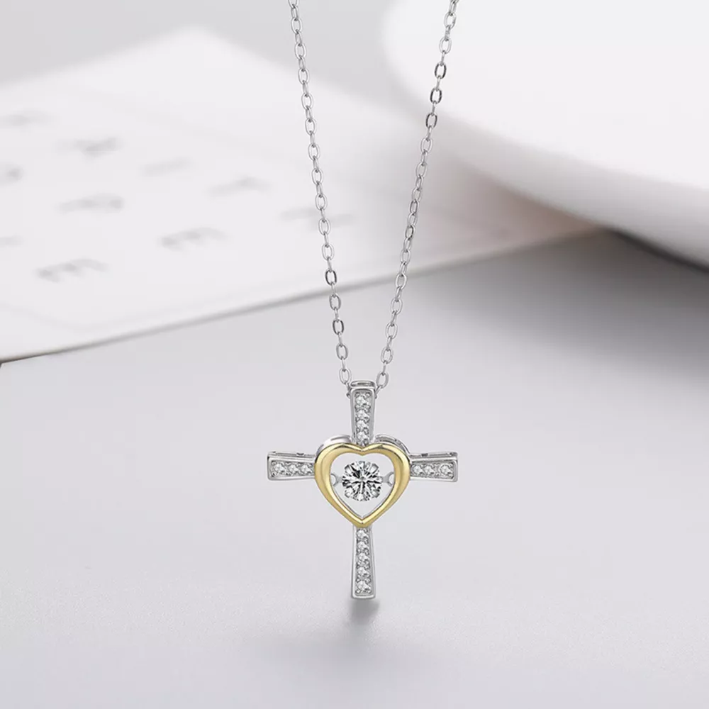 925 Sterling Silver Heart Cross Necklace, image 3