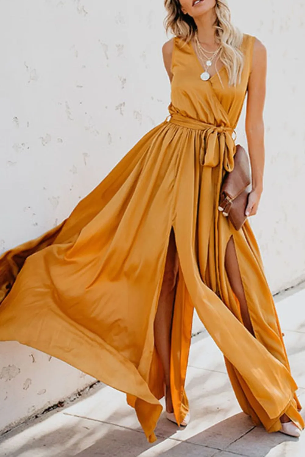 Surplice Tie Waist Maxi Dress, image 4