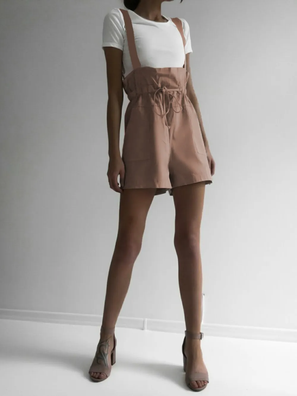 Drawstring Wide Strap Overalls with Pockets, image 3
