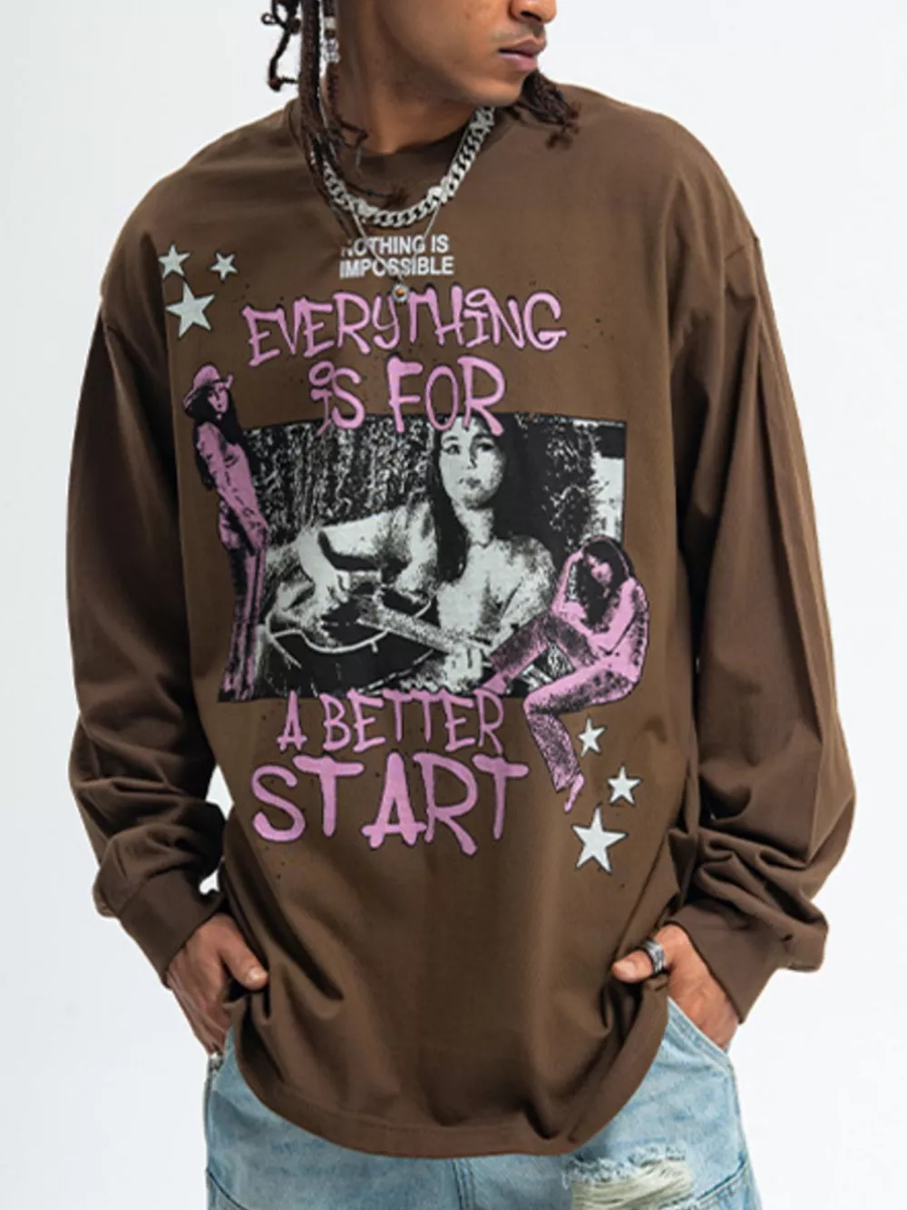 Men's Graphic Round Neck Long Sleeve T-Shirt, image 4