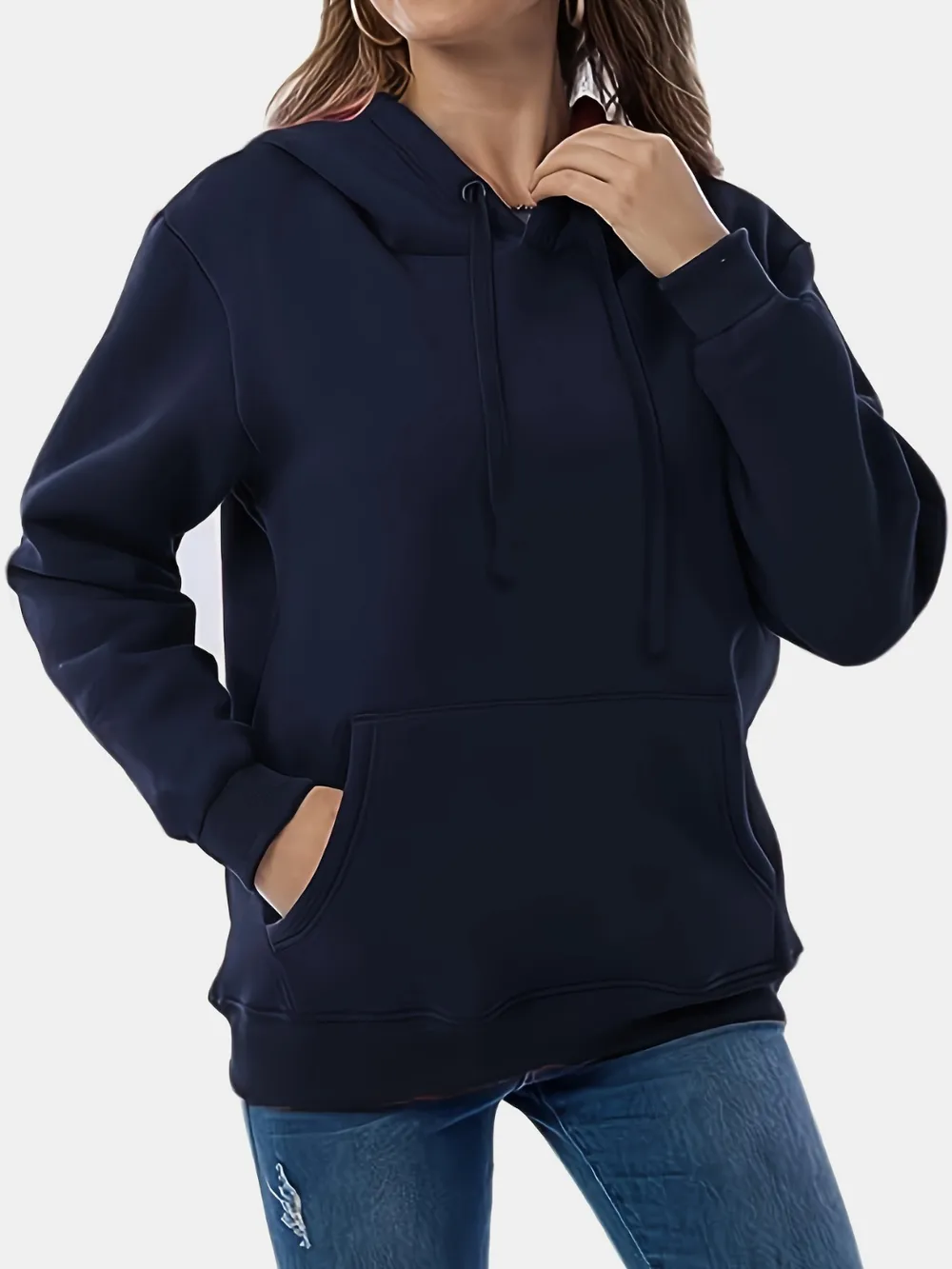 Drawstring Long Sleeve Hoodie with Kangaroo Pocket, image 10