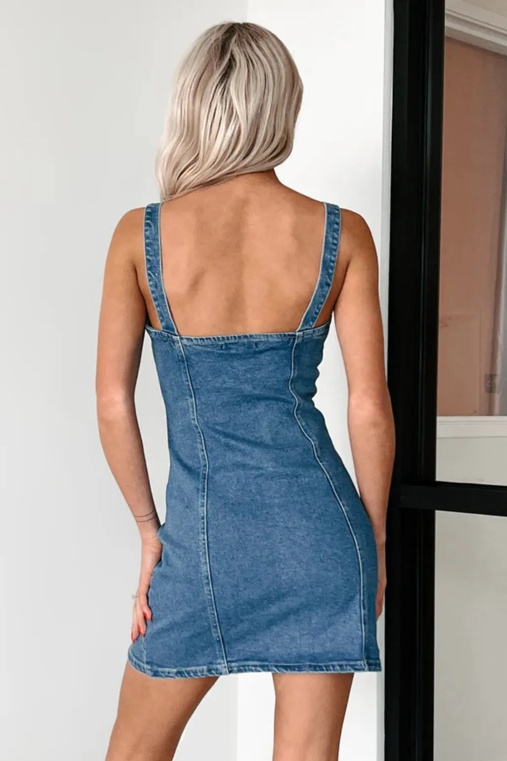 Button Down Mini Cami Denim Dress, image 4