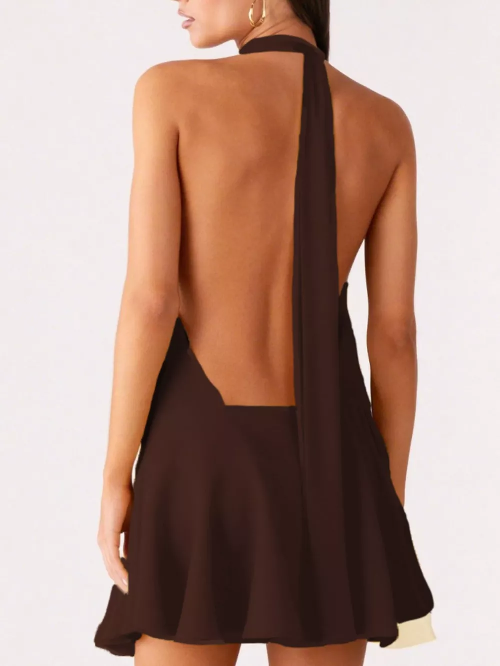 Backless Halter Neck Gathered Waist Dress, image 5
