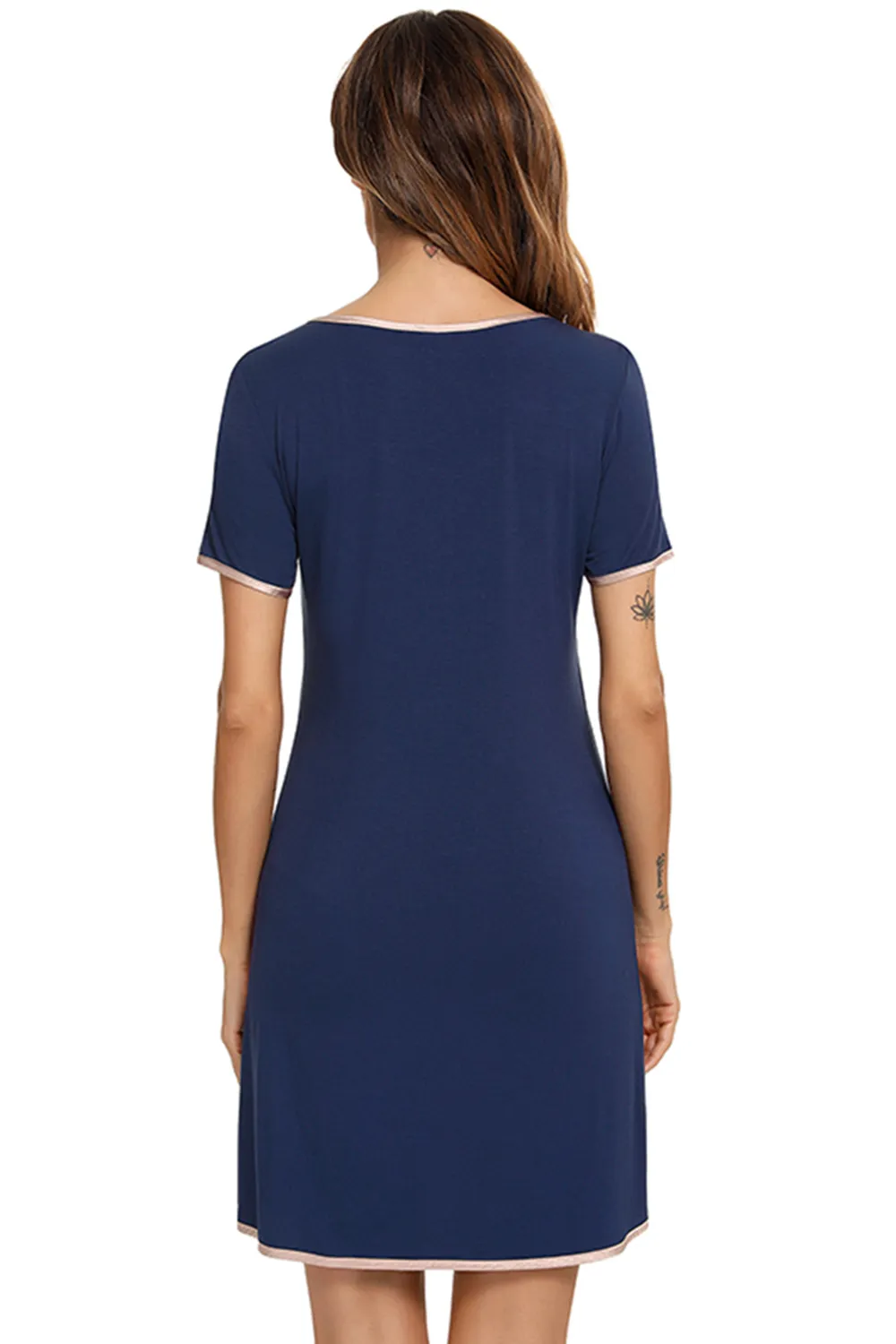 Contrast Trim Pocketed Round Neck Lounge Dress, image 12