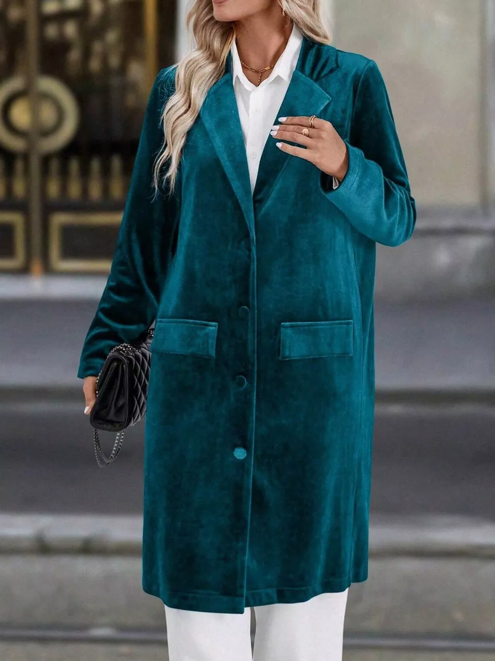 Lapel Collar Long Sleeve Longline Coat, image 3