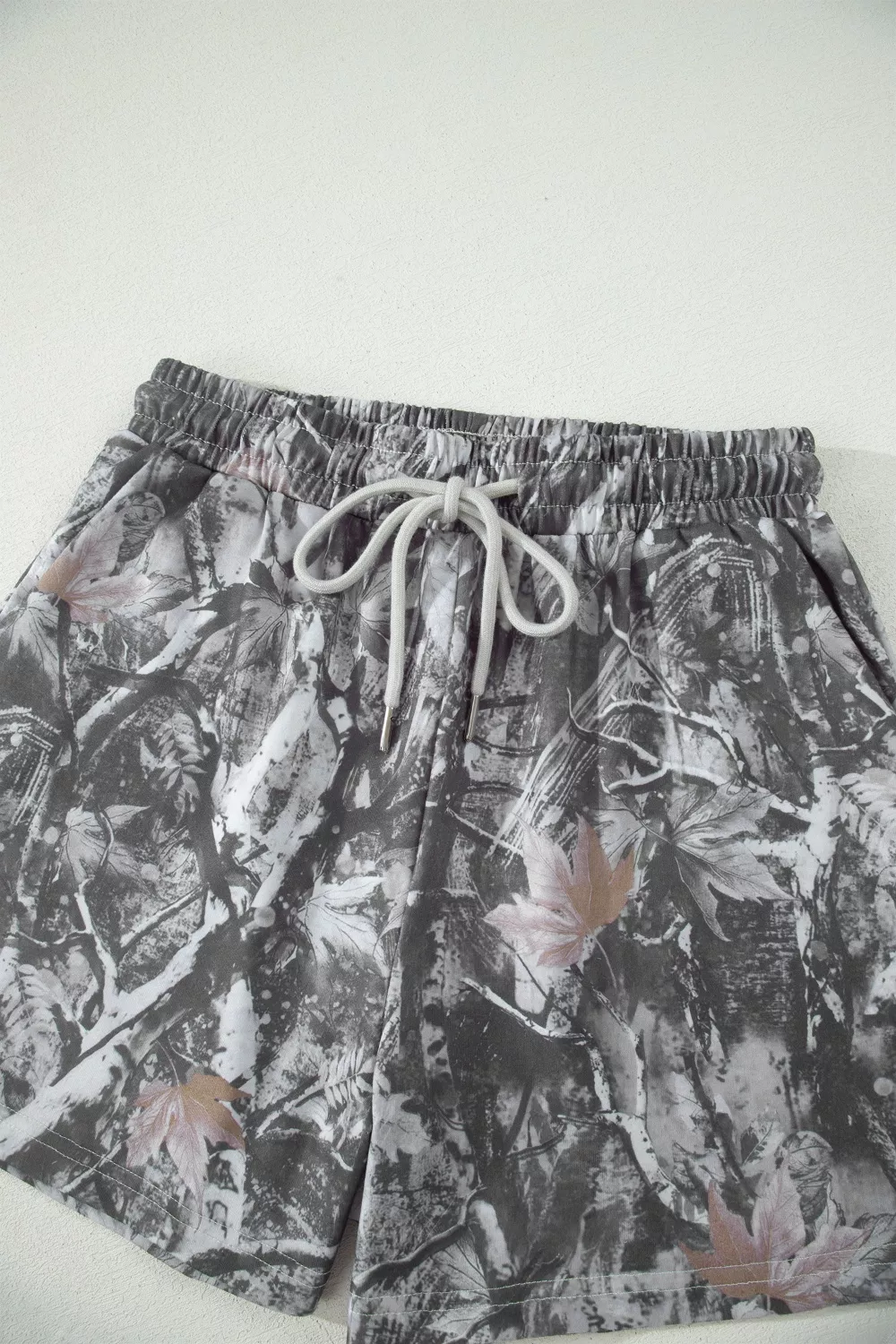 Abstract Maple Leaf Printed Tie Elastic Waist Shorts, image 5