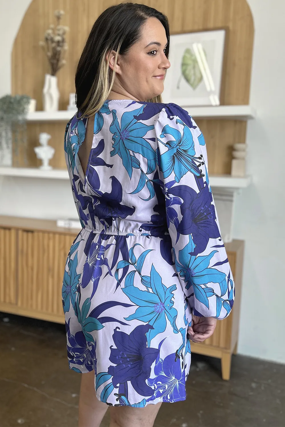 Full Size Floral Long Sleeve Romper with Pockets, image 12
