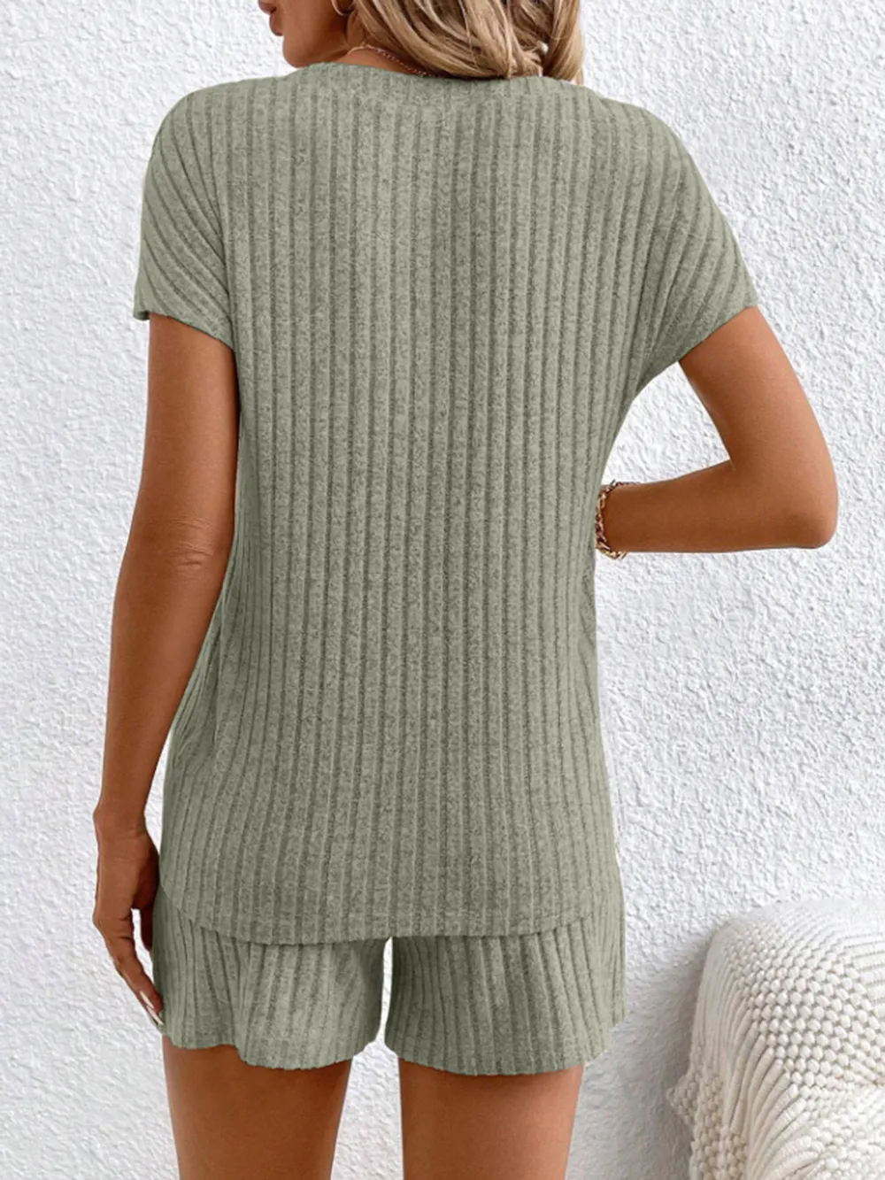 Ribbed V-Neck Top and Shorts Set, image 8