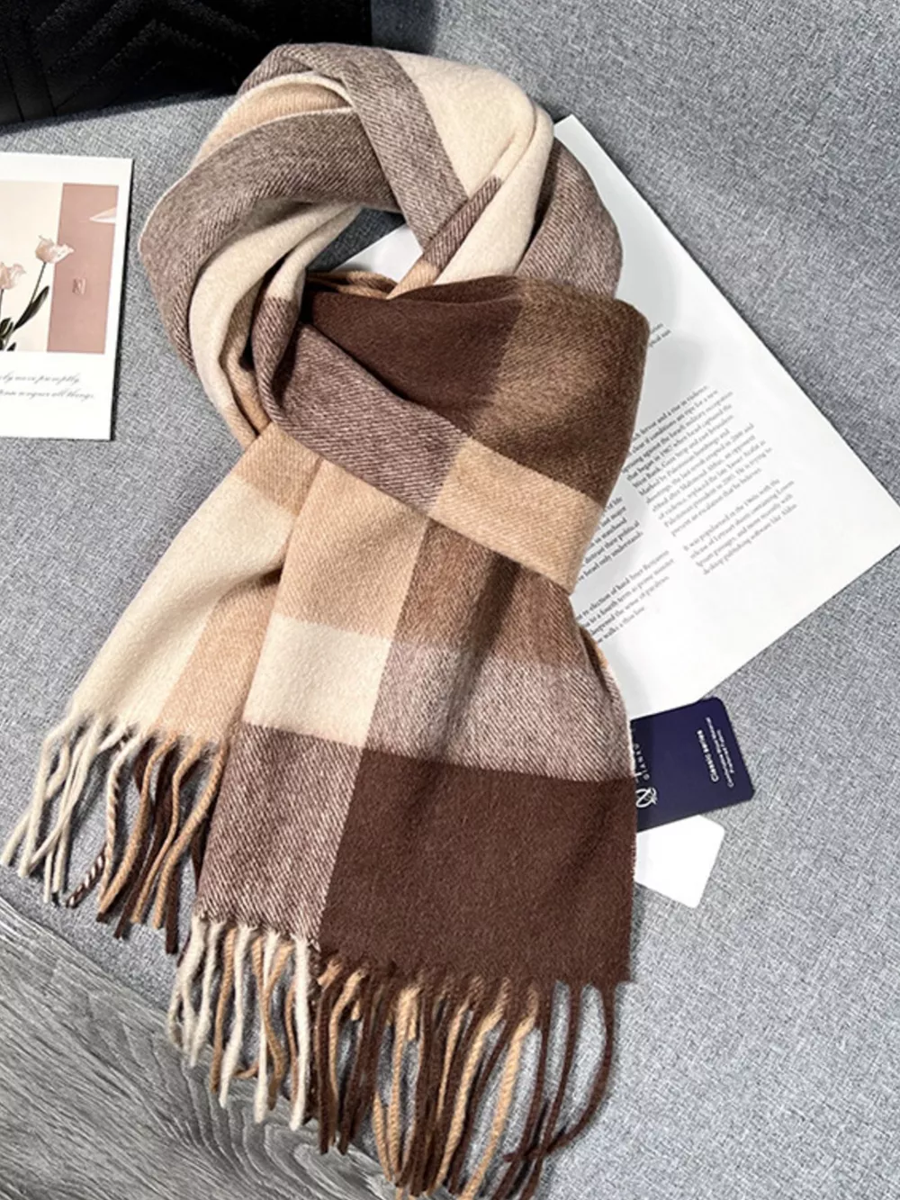 Plaid Scarf with Fringe, image 5