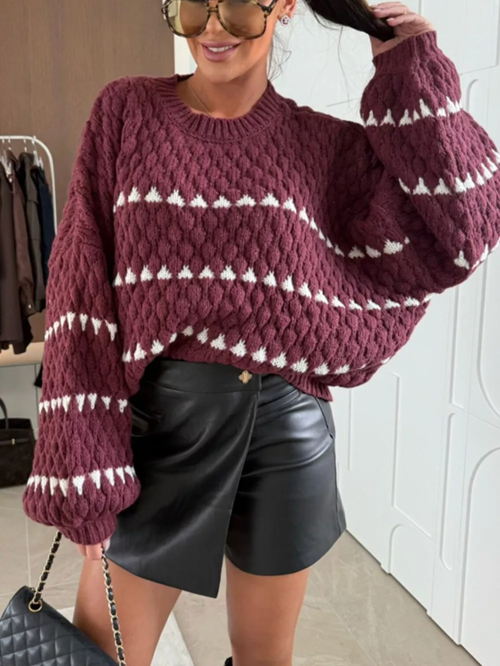 Chunky Knit Striped Sweater with Balloon Sleeves, image 16