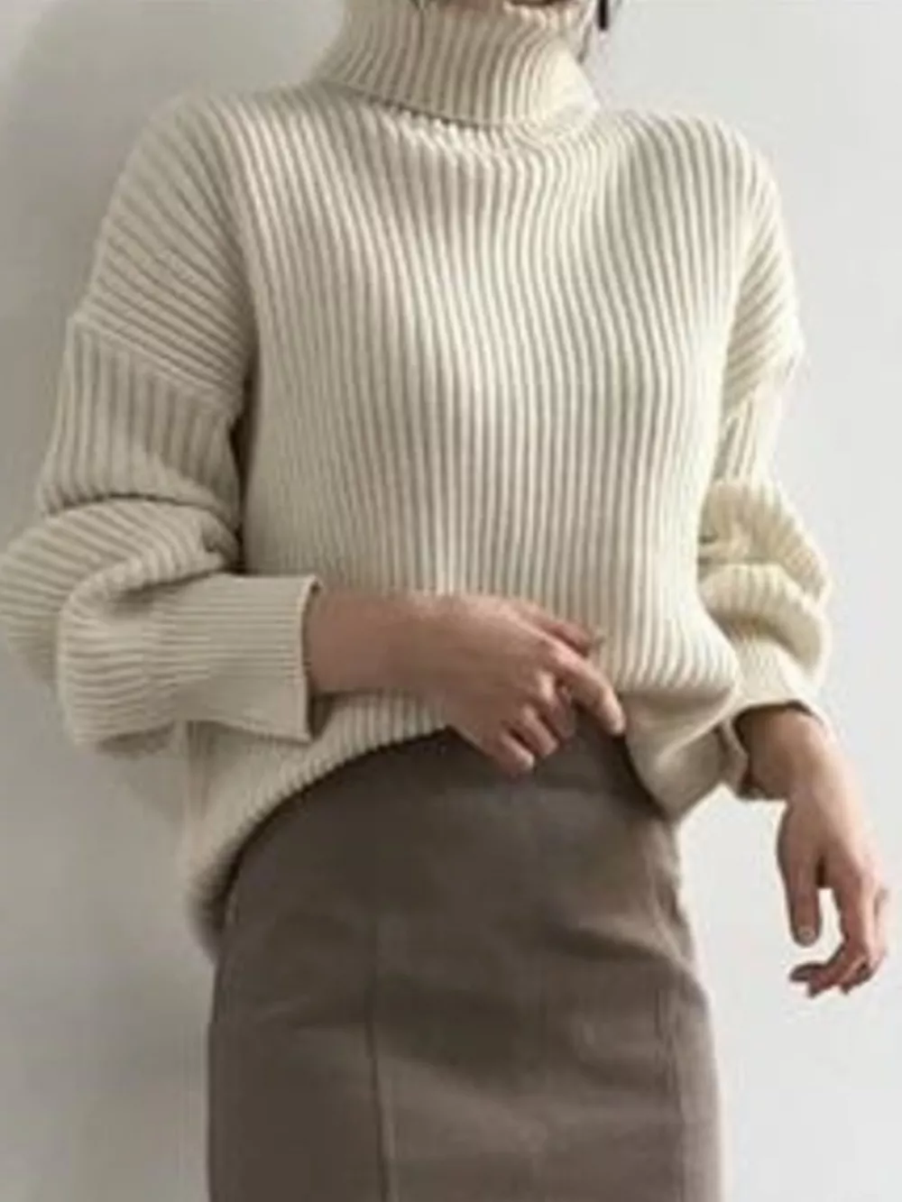 Oversized Turtleneck Ribbed Knit Sweater, image 3