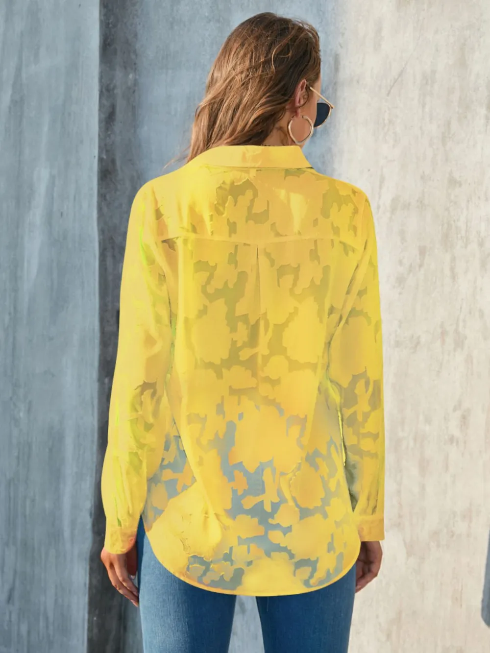Full Size Collared Neck Long Sleeve Shirt Plus Size, image 13