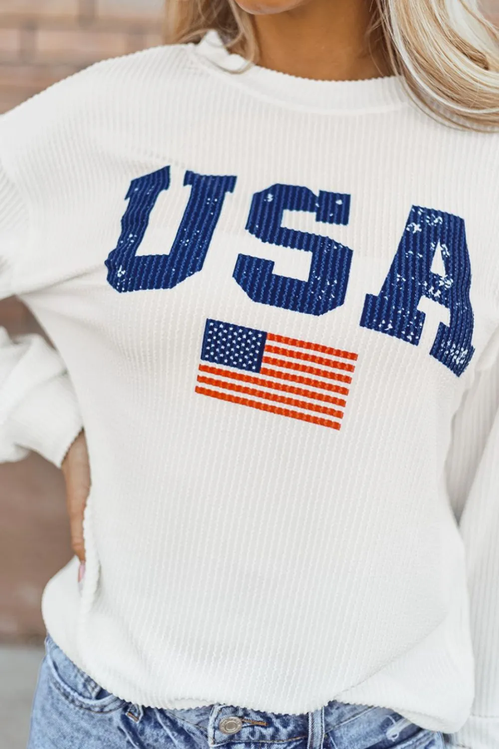 US Flag Corded Long Sleeve Sweatshirt, image 6