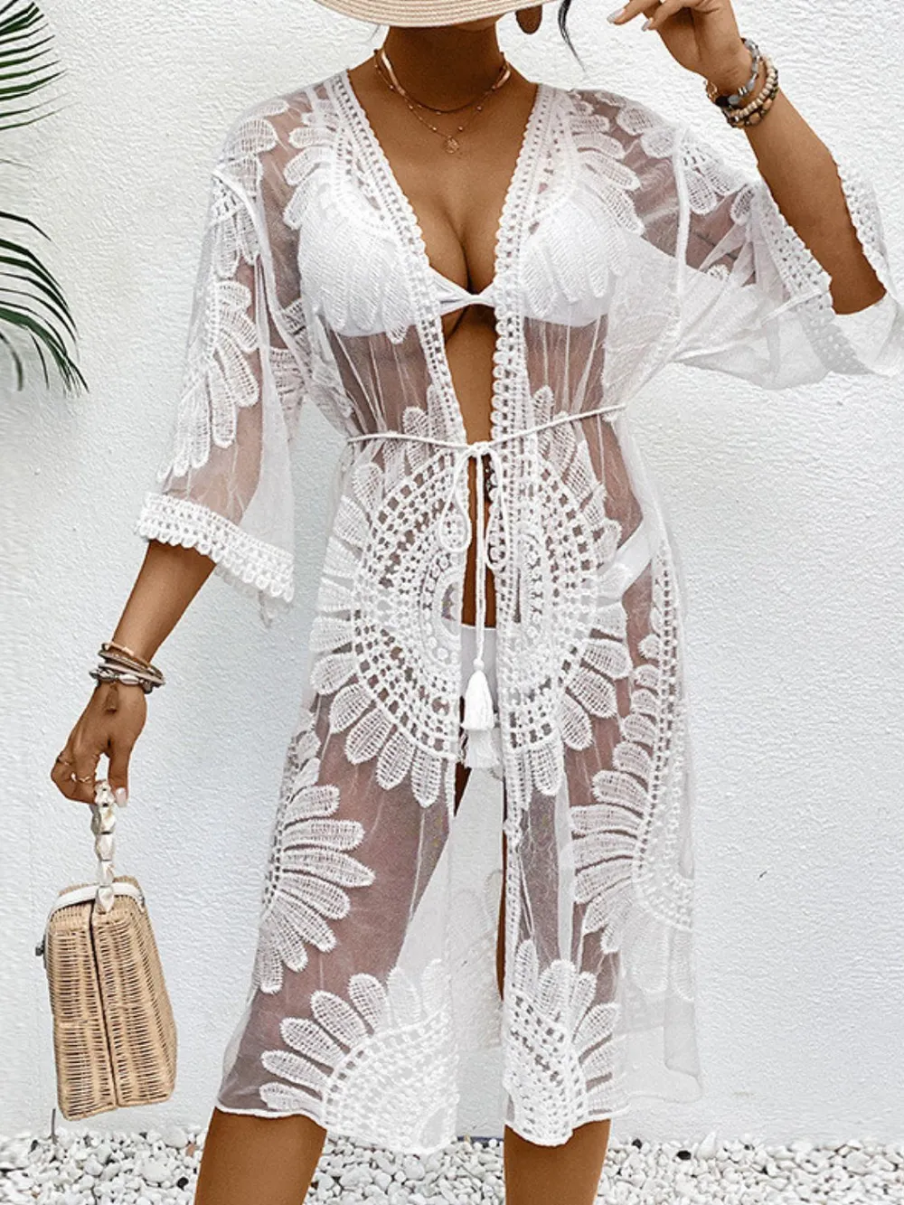 Lace Open Front Longline Cover-Up, image 10