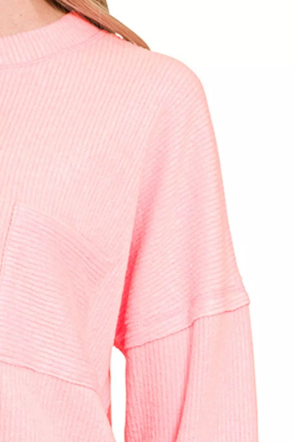 Ribbed Brushed Melange Hacci Sweater with Chest Pocket, image 2