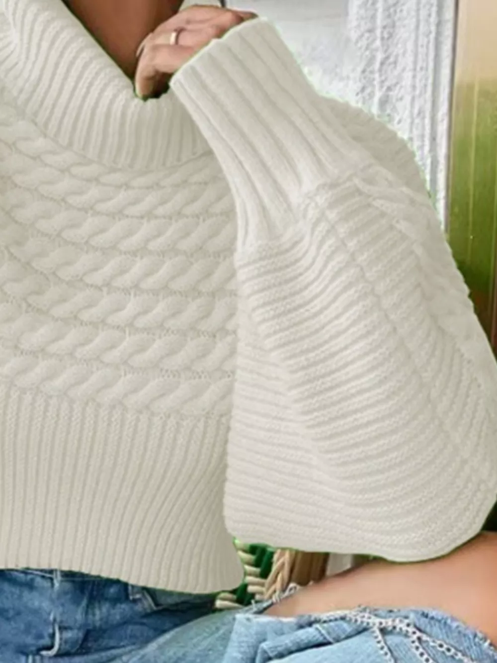 Textured Knit Turtleneck Long Sleeve Sweater, image 3