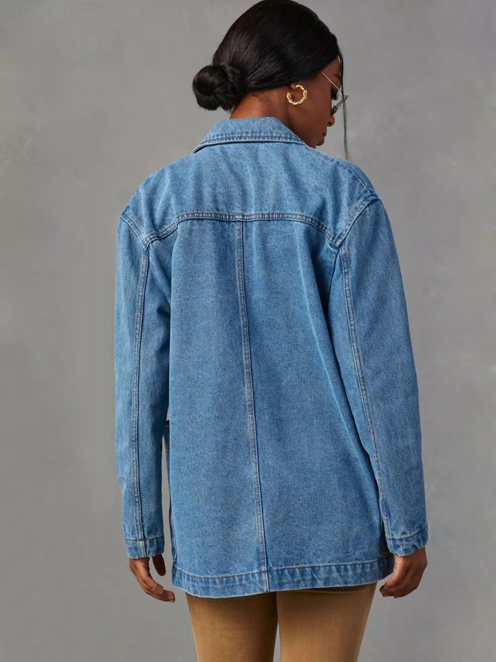 Classic Button Down Denim Blazer Jacket, image 3