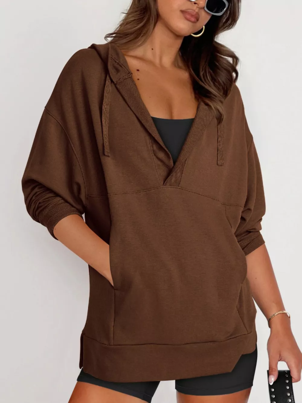 Drawstring Kangaroo Pocket Long Sleeve Hoodie, image 3