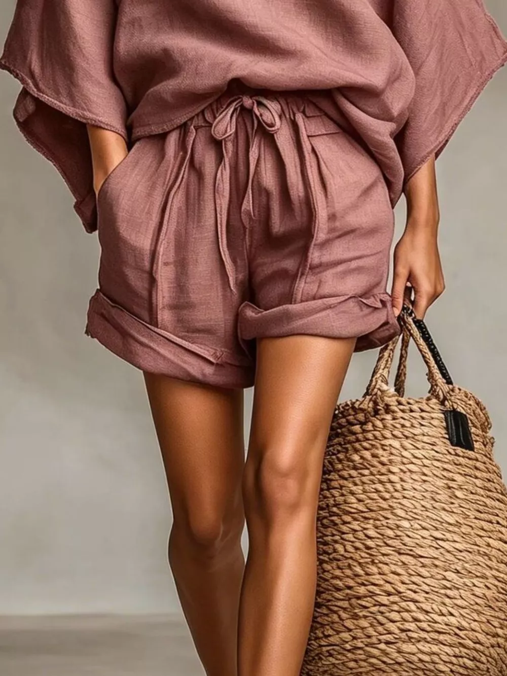 Lace Trim Top and Drawstring Shorts Set, image 9