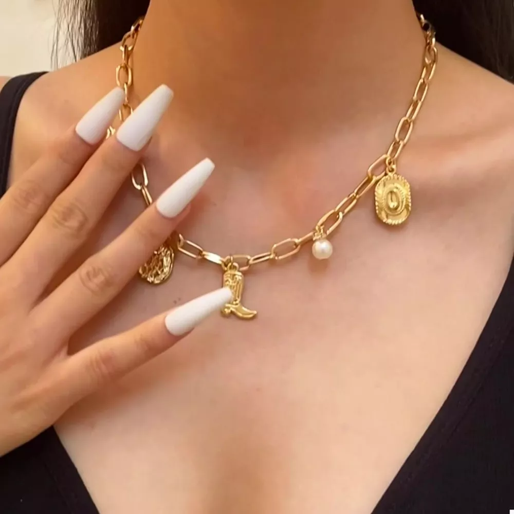 18K Gold-Plated Charm Necklace and Bracelet Jewelry Set, image 8