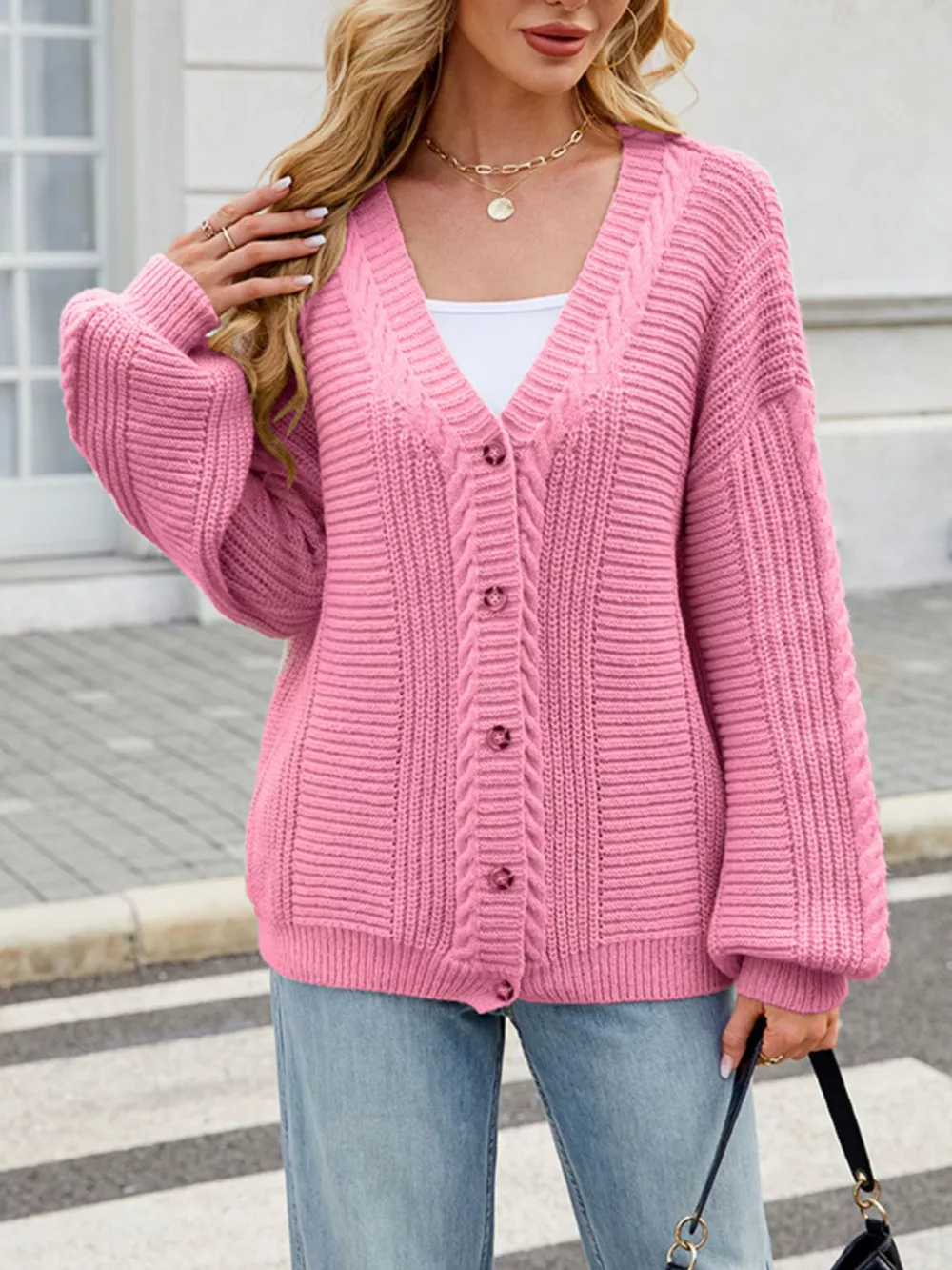 Cable Knit Button-Up Cardigan, image 13